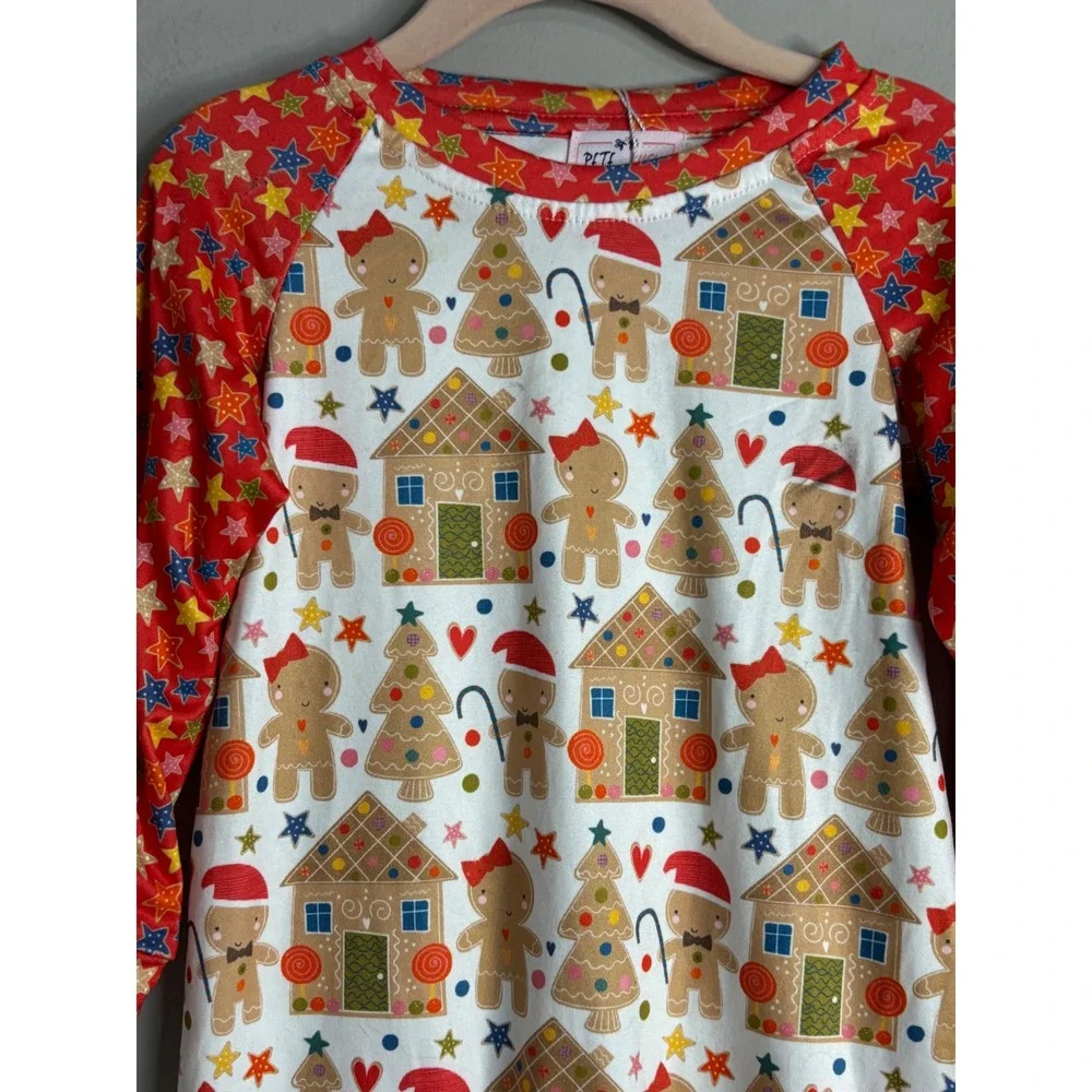 Pete & Lucy Gingerbread‎ Romper Unisex Infant 18-24 Months White Red Christmas